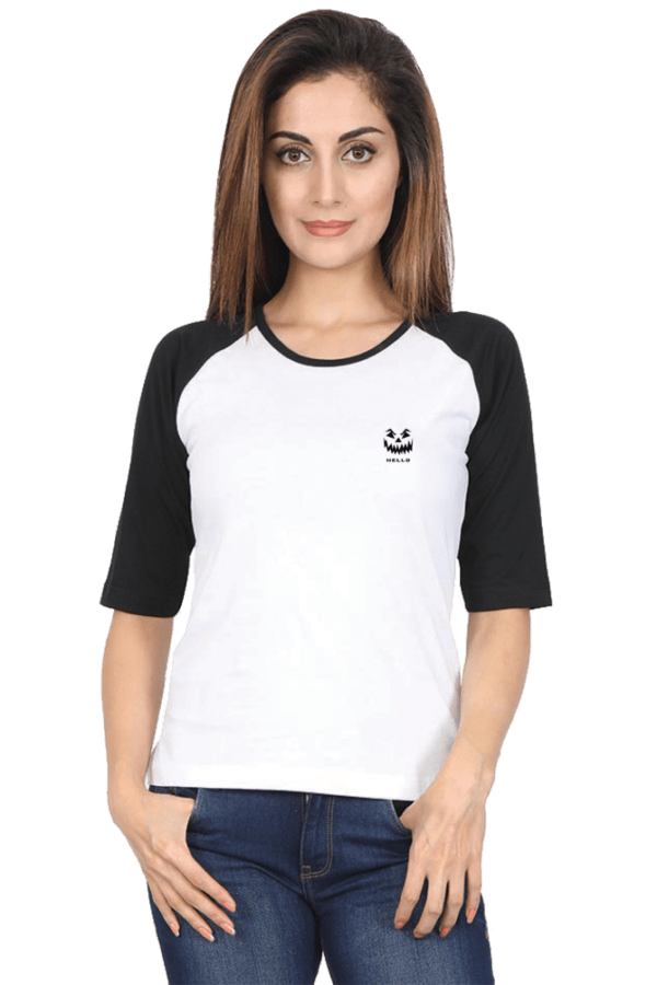 Raglan T-Shirt, White and Black, Classic Style, Sophisticated Look, Comfortable Wear, Everyday Elegance, Versatile Pairing, Quality Material, Understated Fashion, Timeless Appeal