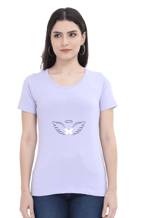 Angelic Wings Printed Round Neck Half-Sleeve Tee